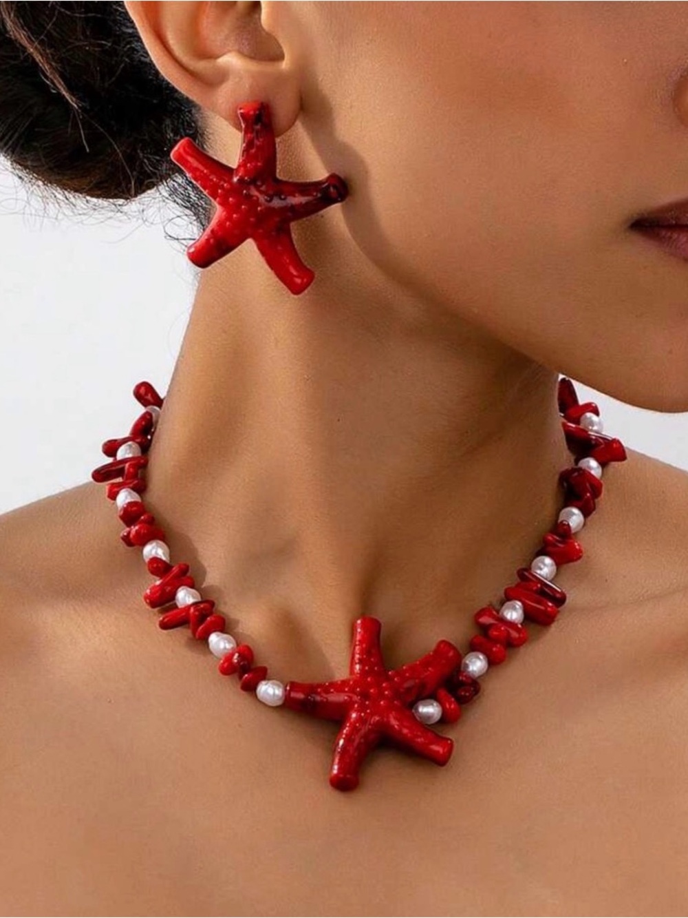 Free People Red Starfish Necklace and Stud Earrings Set - Shimmer - NWT